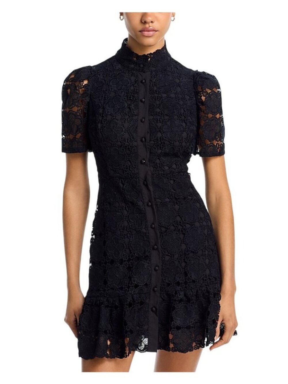 NWT Aqua Womens Floral Lace Mock Neck Mini Dress IDM11073 Black S